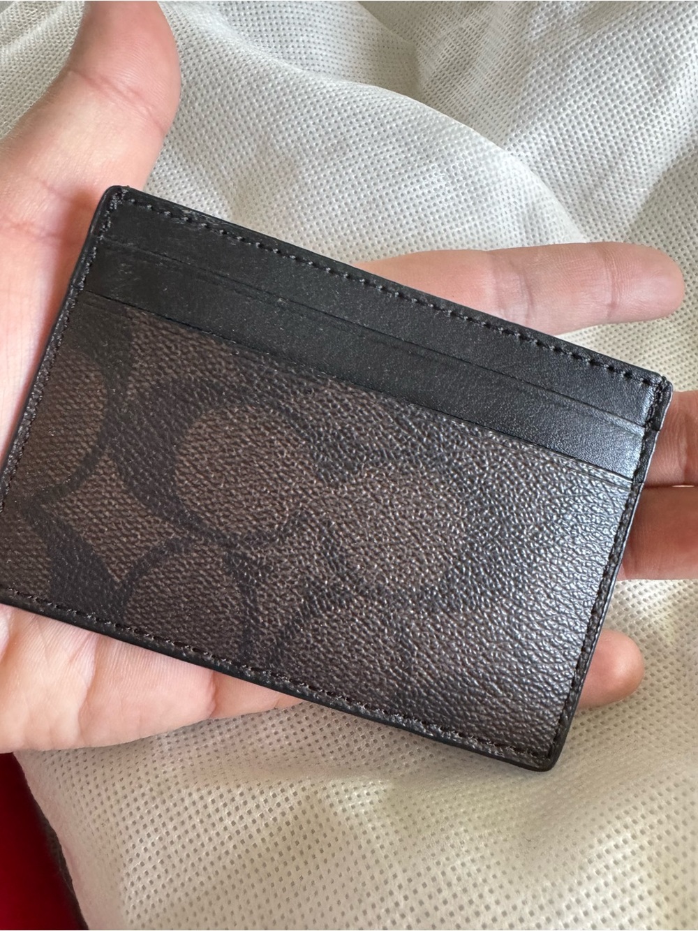 COACH Brown & Black Signature Card Holder with Gold Logo - Picture 2 of 4
